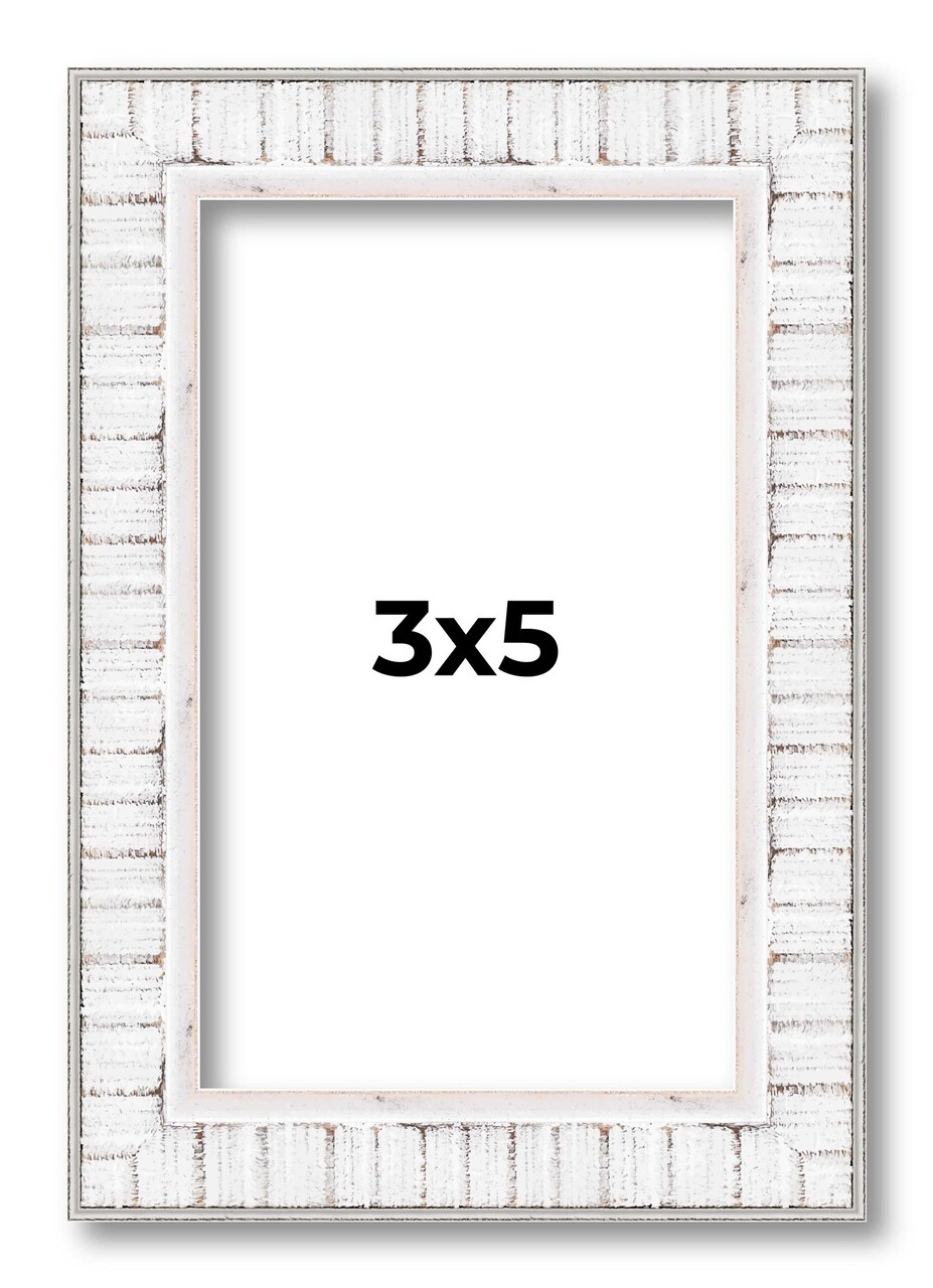 Photo Size Textured White Picture Frame - UV Acrylic, Foam Board Backing, Hanging Hardware